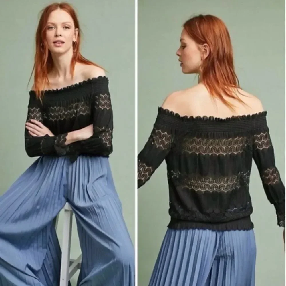 Anthro Deletta Riley Off The Shoulder Lace Top XS